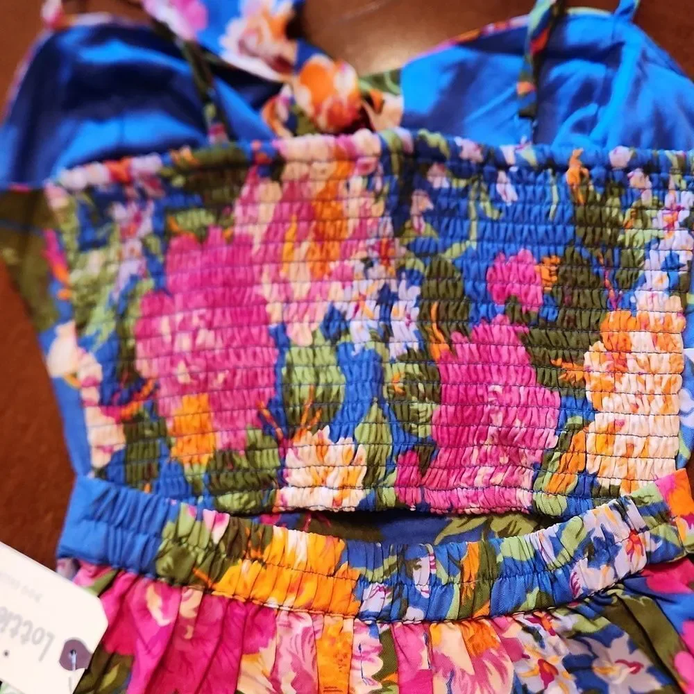 B.O.G Tropical Skort & Halter Crop Top Hawaiian Set, XS, Blue & Pink Floral